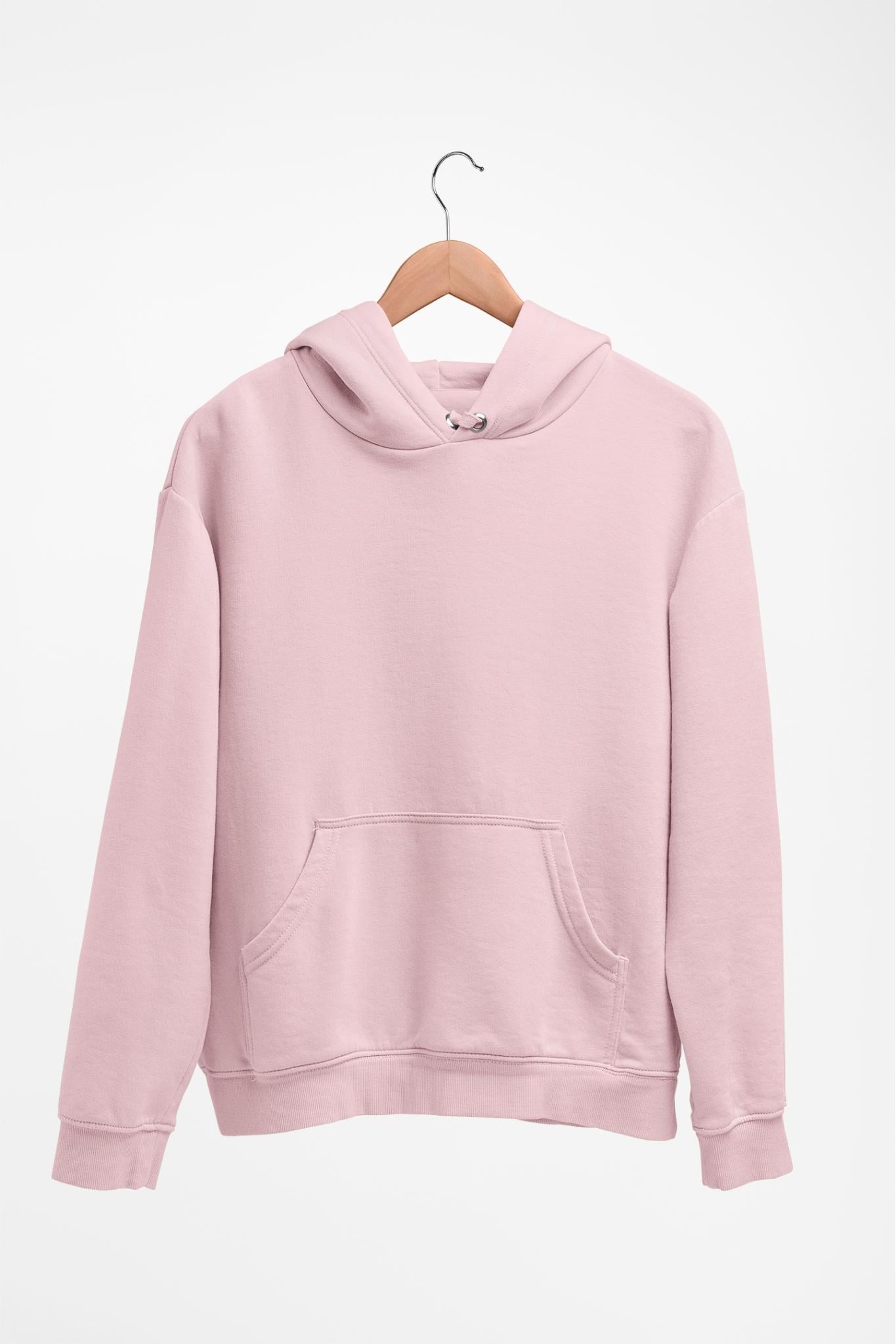 Classic hoodie in baby pink, front view showcasing a soft and trendy design