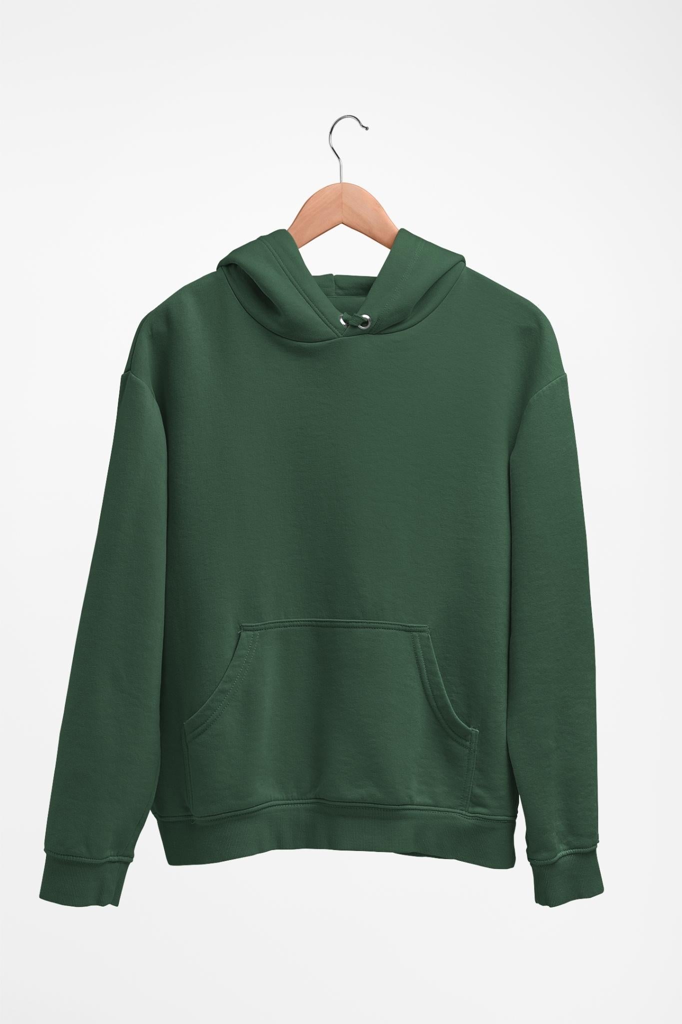 Classic hoodie in bottle green, front view showcasing a sleek and trendy design