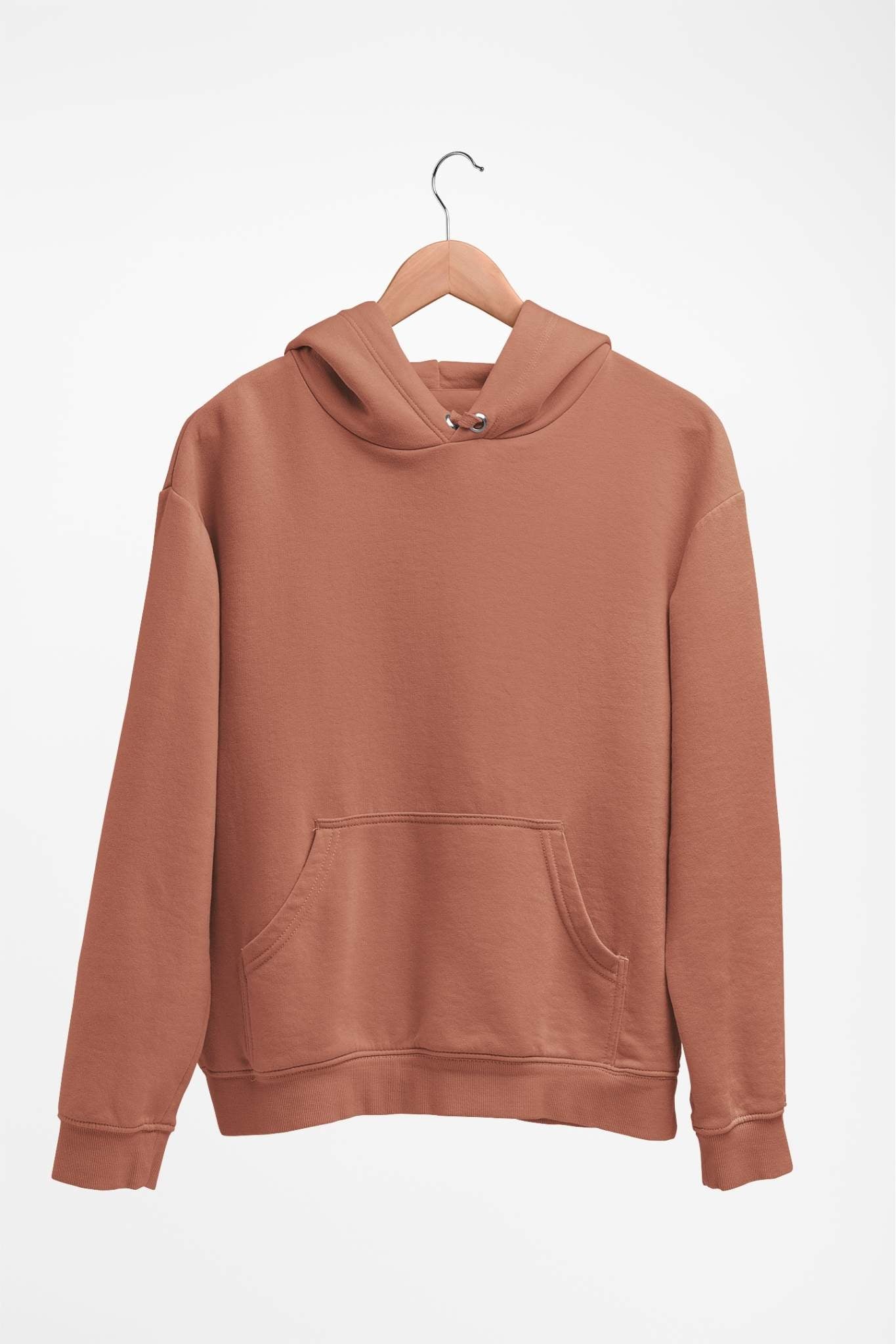 Classic hoodie in coral, front view showcasing a bold and trendy fit