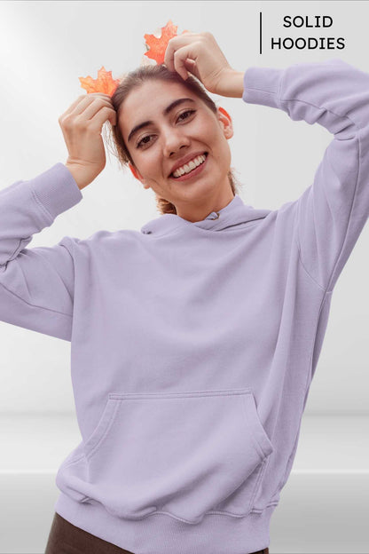 Classic Hoodie in lavender, front view worn by female model showcasing relaxed fit and premium fabric