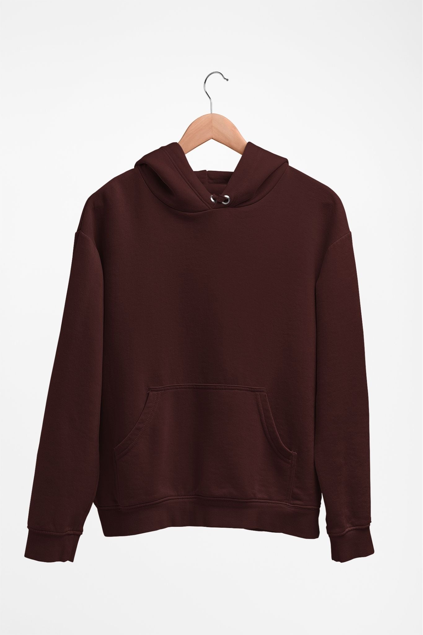 Classic hoodie in maroon, front view highlighting a sleek and modern design