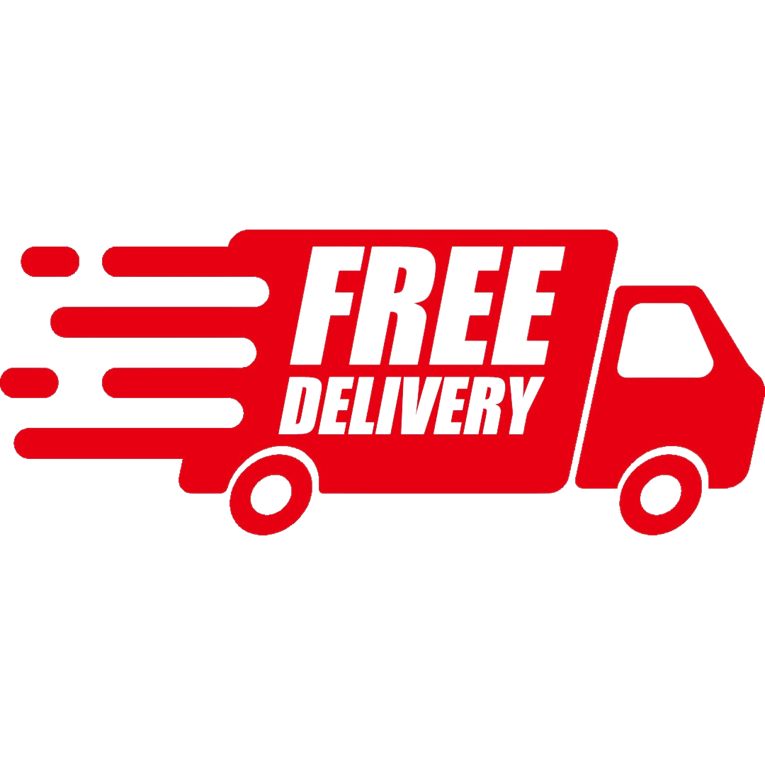 A symbol of a delivery truck with the words free delivery written on it.