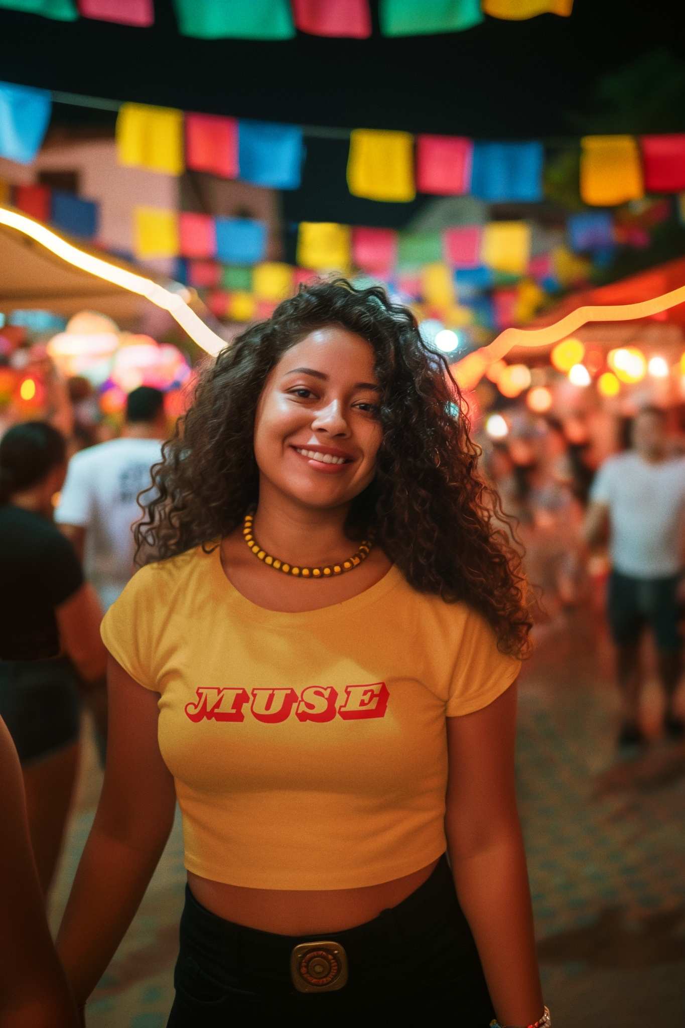 Muse crop top in golden yellow, front view for casual wear